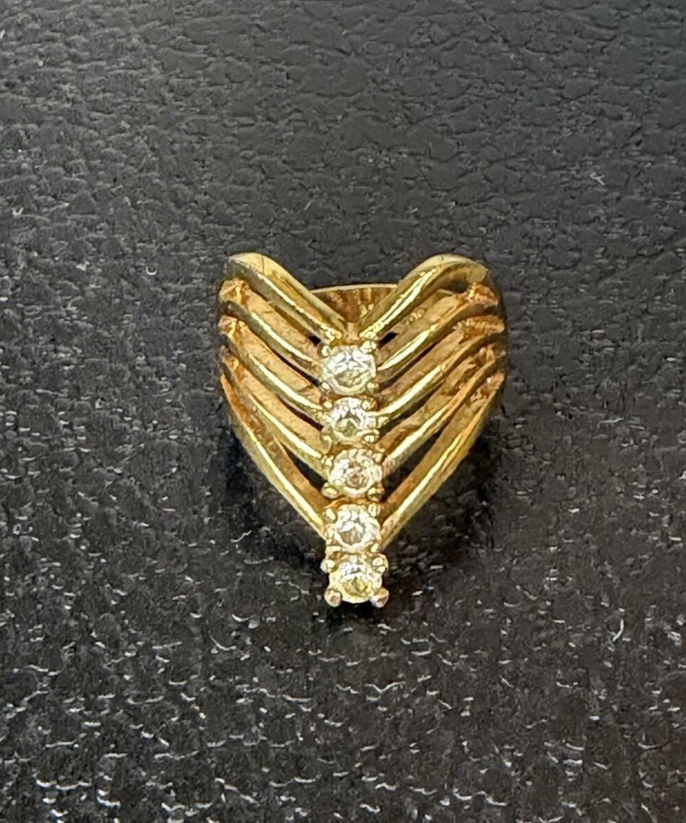 Vintage 14KT G.E. Electroplated CHEVRON RING Prong Set Crystal Ring Size 5